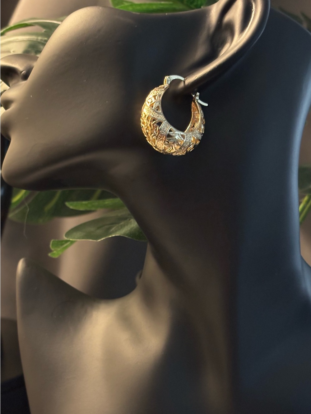 Gold-Filled Textured Openwork Hoop Earrings